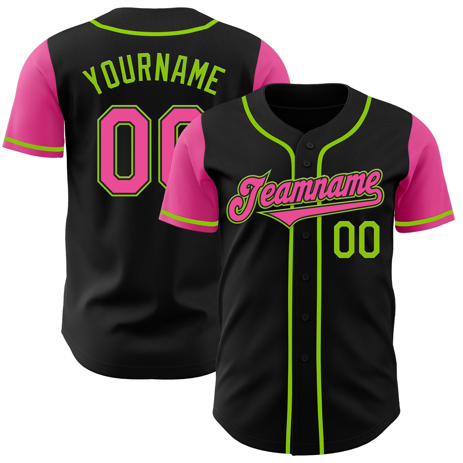 Jerseytrend Black Pink Neon Green Two Tone Personalized Baseball Jersey For Fans