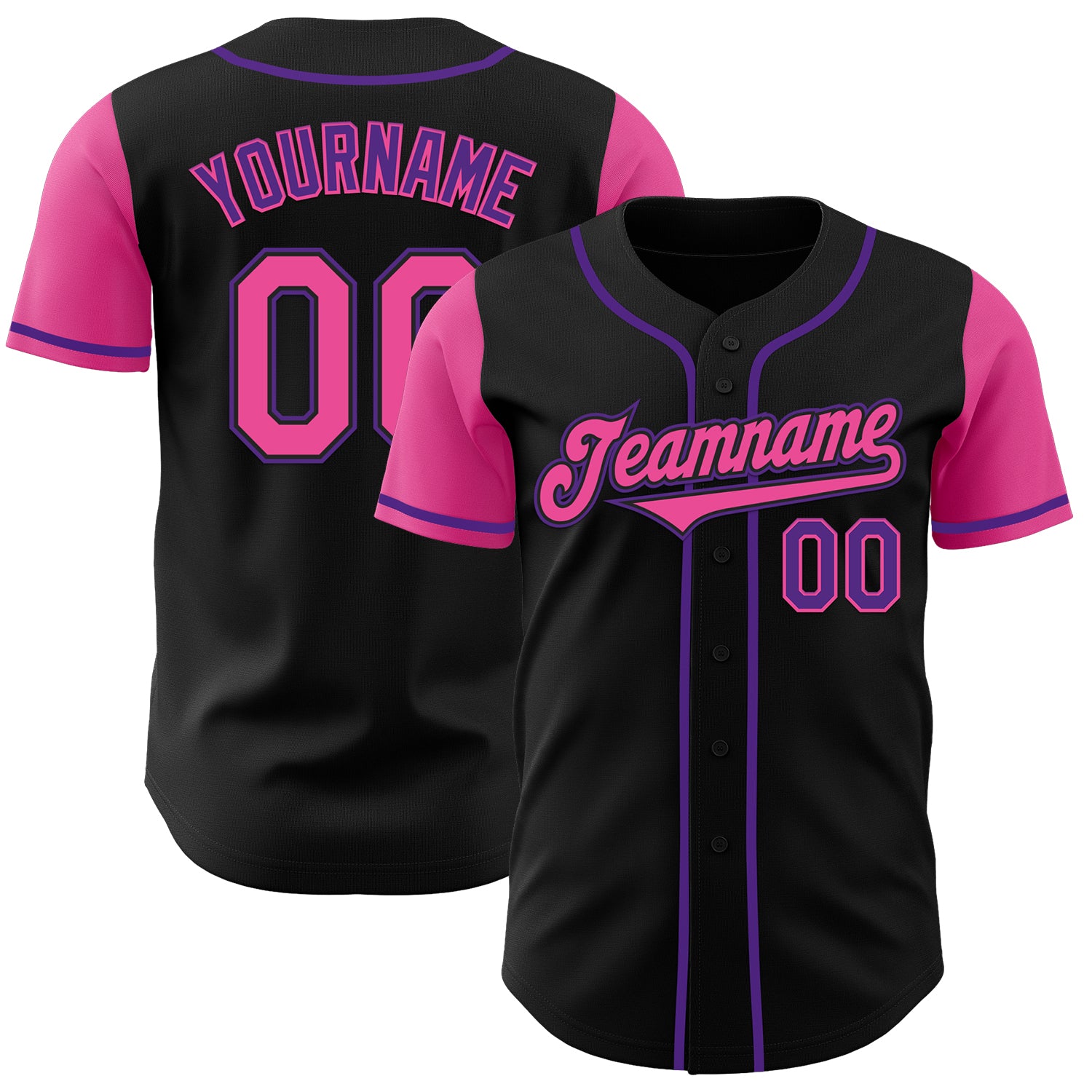 Jerseytrend Black Pink Purple Two Tone Personalized Baseball Jersey For Fans