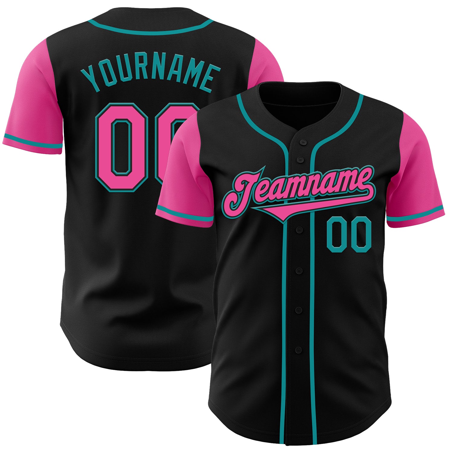 Jerseytrend Black Pink Teal Two Tone Personalized Baseball Jersey For Fans
