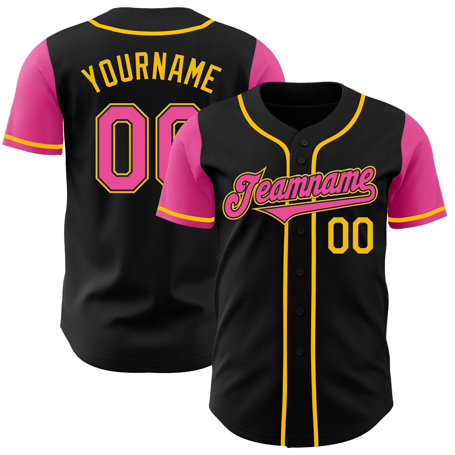 Jerseytrend Black Pink Yellow Two Tone Personalized Baseball Jersey For Fans