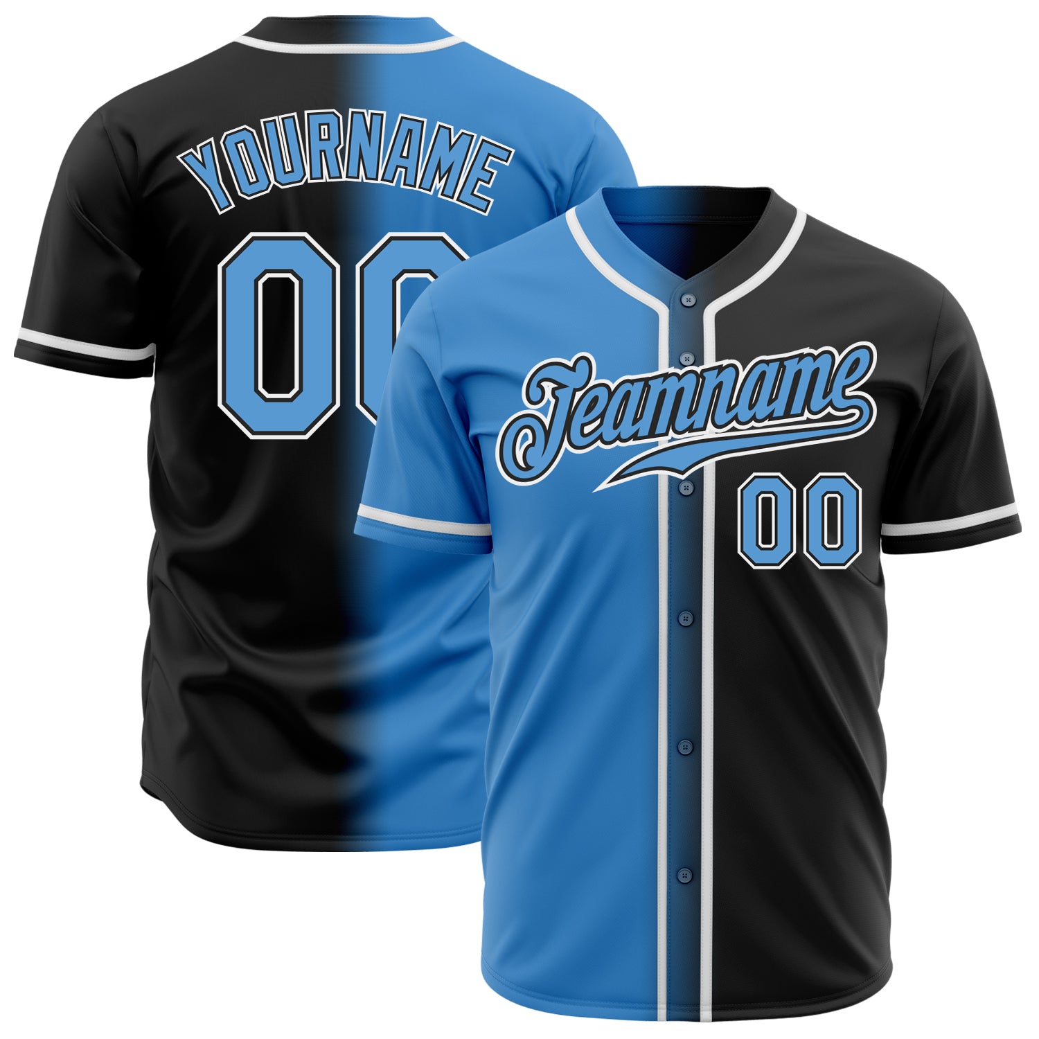 Jerseytrend Black Powder Blue White Gradient Fashion Personalized Baseball Jersey For Fans