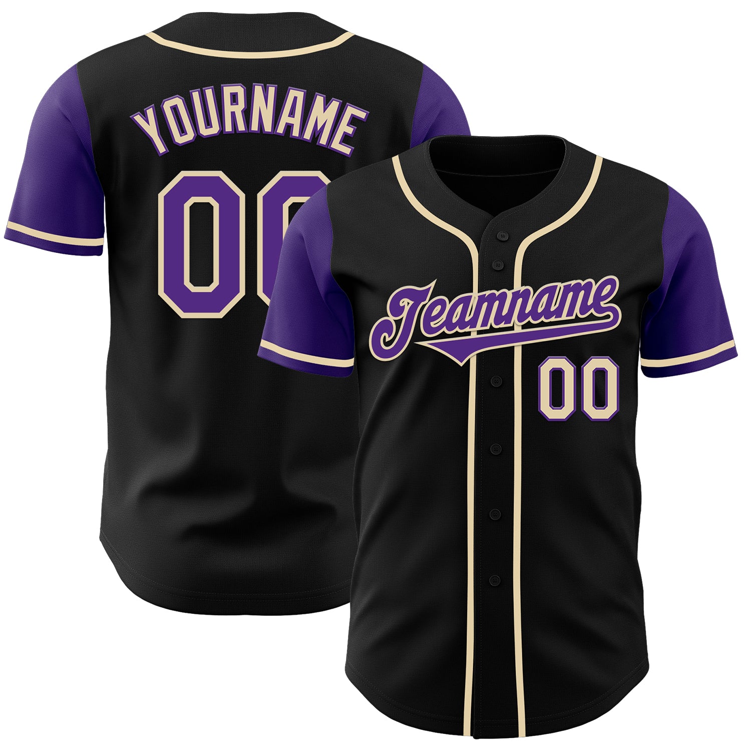 Jerseytrend Black Purple Cream Two Tone Personalized Baseball Jersey For Fans