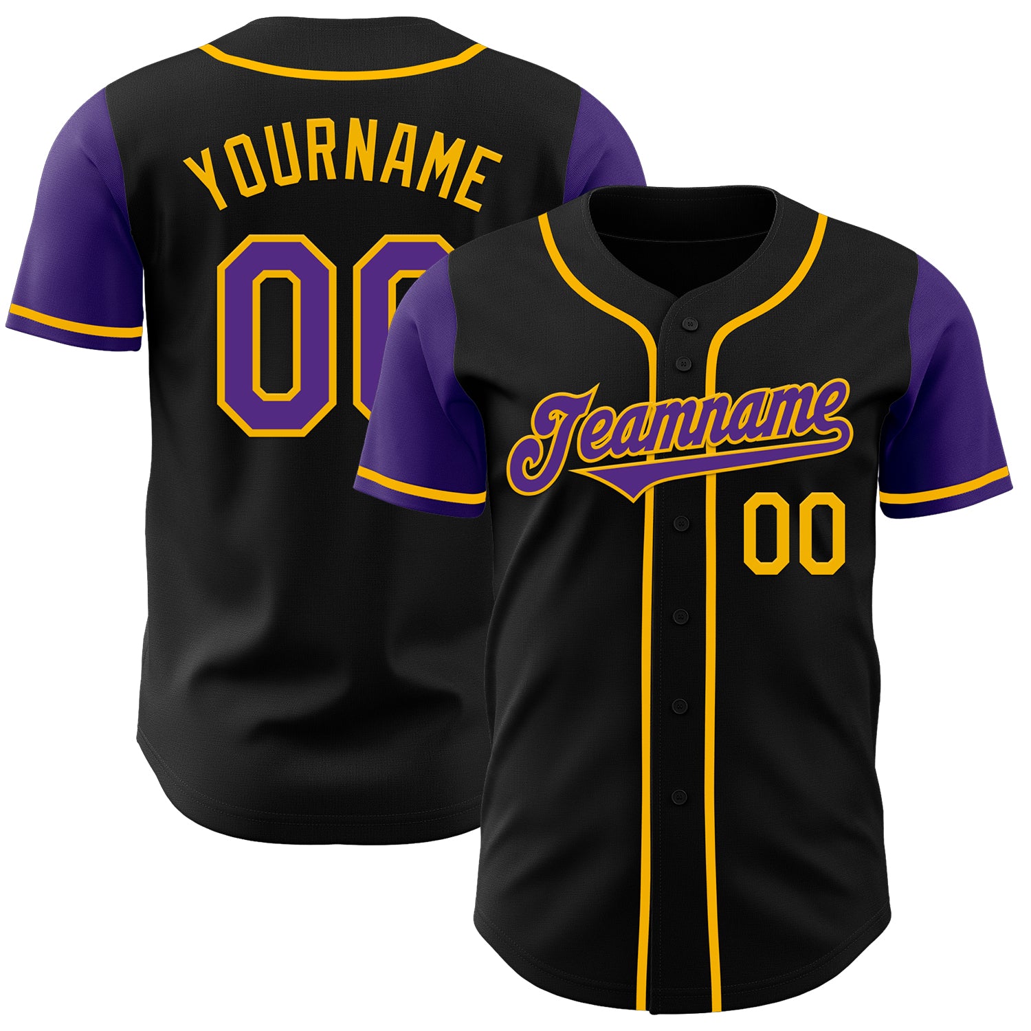 Jerseytrend Black Purple Gold Two Tone Personalized Baseball Jersey For Fans