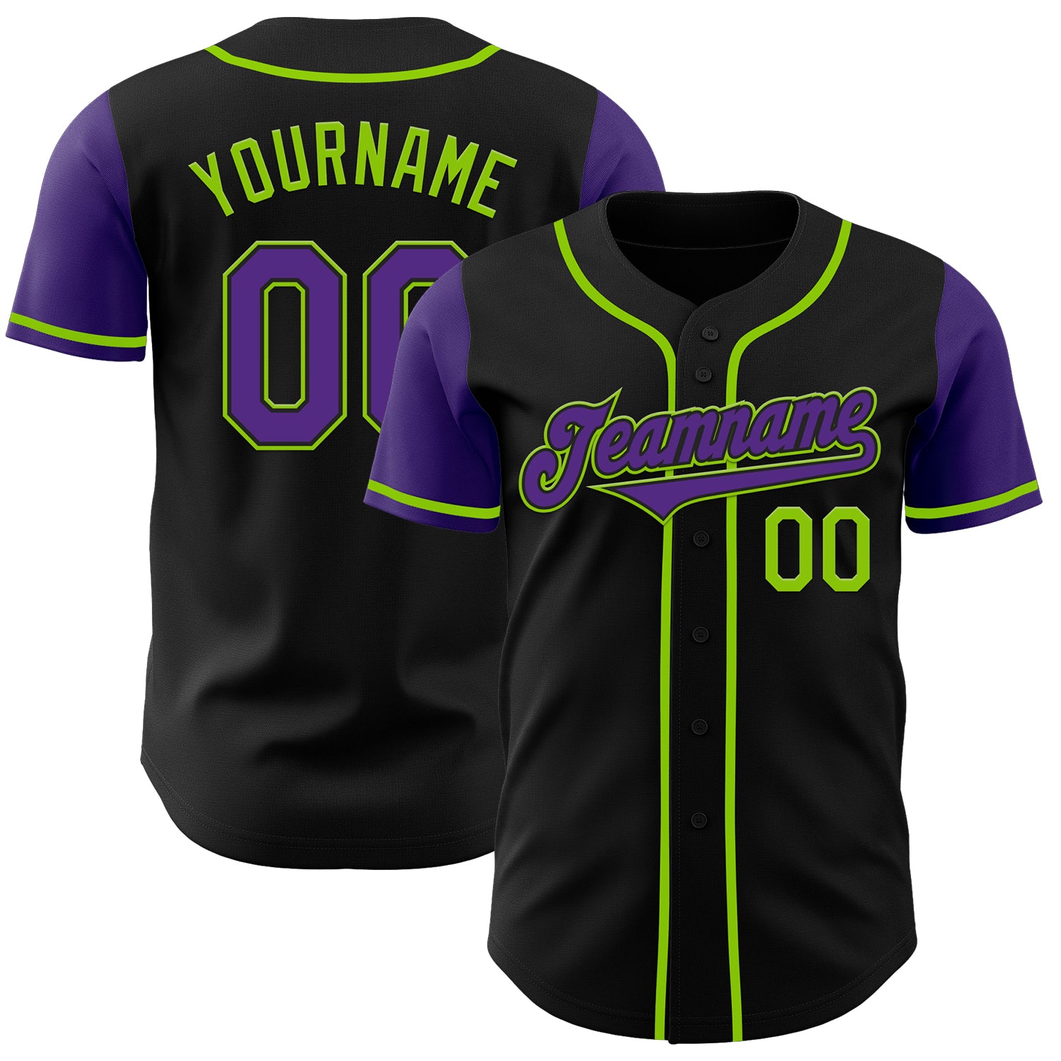 Jerseytrend Black Purple Neon Green Two Tone Personalized Baseball Jersey For Fans