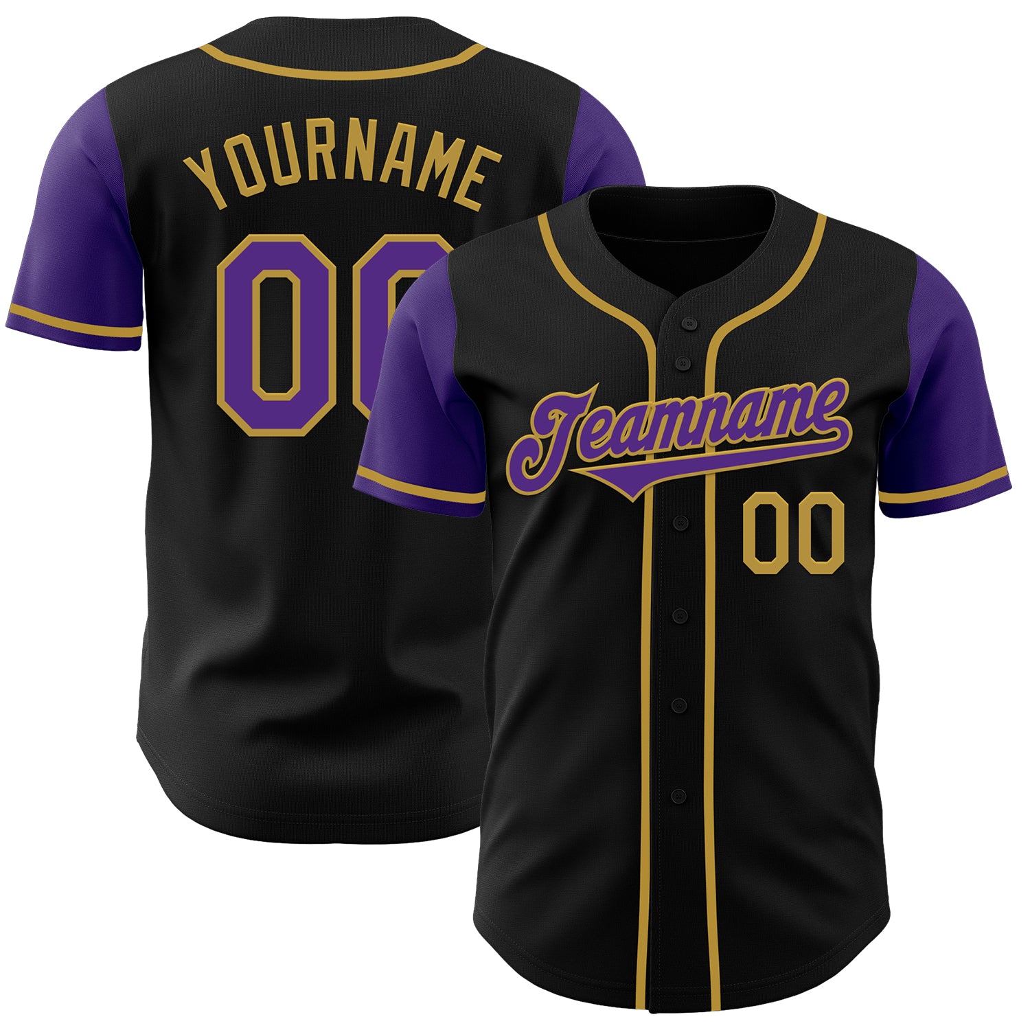Jerseytrend Black Purple Old Gold Two Tone Personalized Baseball Jersey For Fans