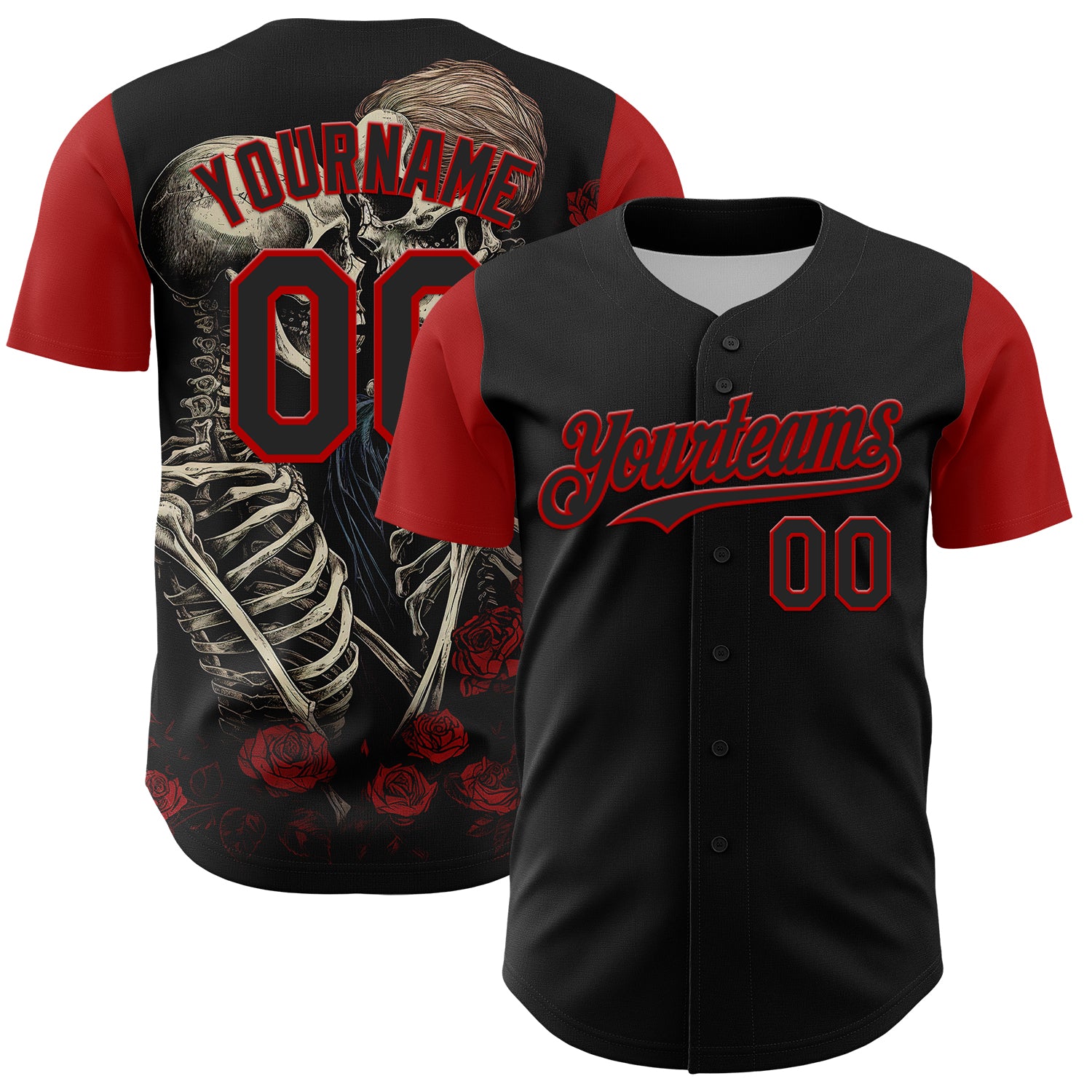Mckenzieshoponline Black Red 3D Pattern Design Rave Gothic Style Personalized Baseball Jersey For Fans