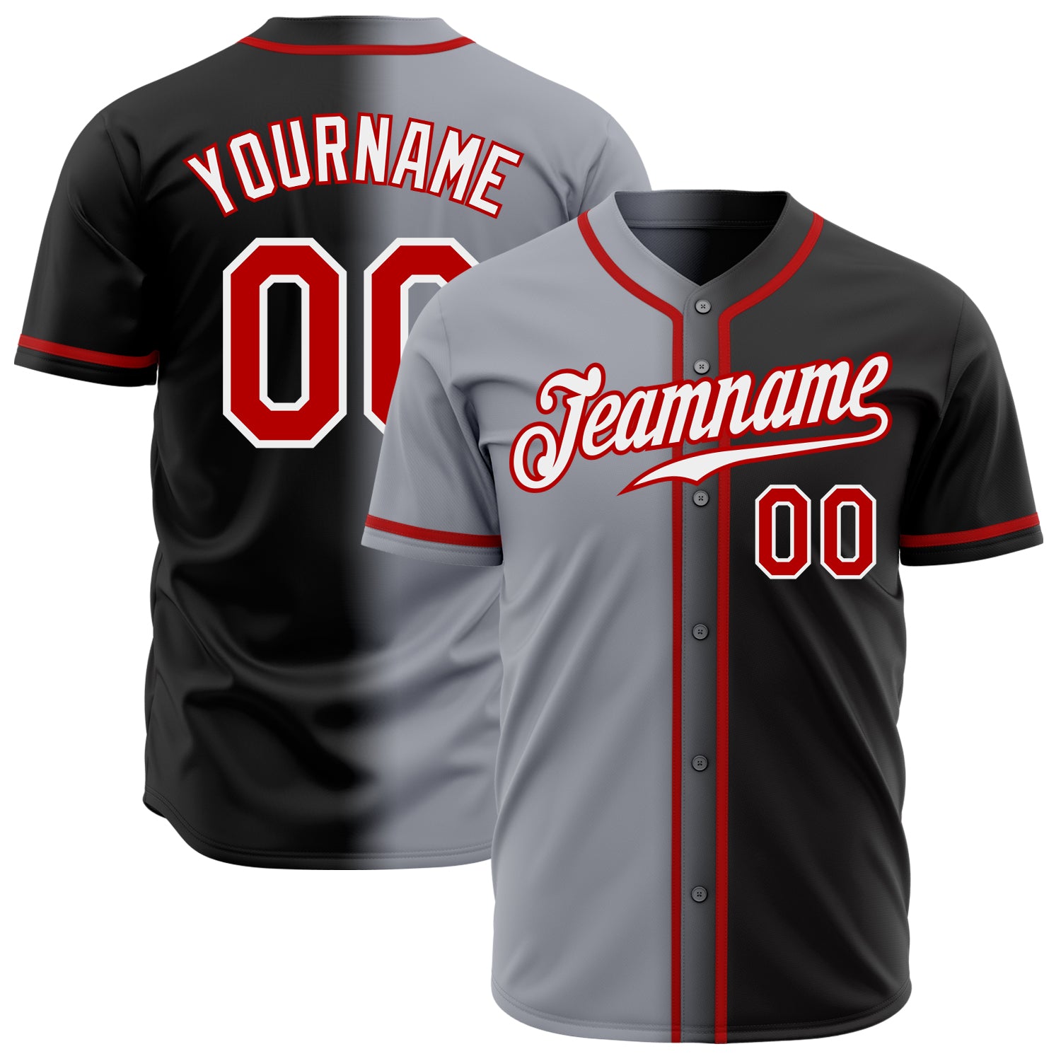 Jerseytrend Black Red Gray White Gradient Fashion Personalized Baseball Jersey For Fans