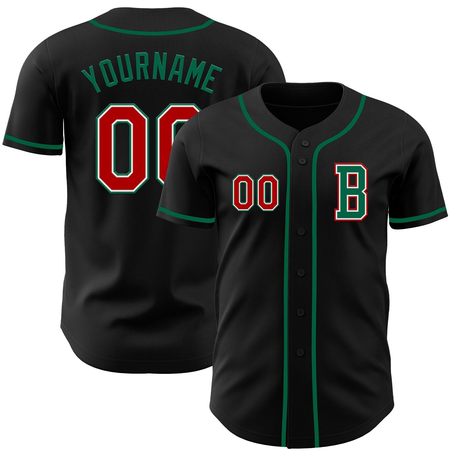 Jerseytrend Black Red Kelly Green Personalized Baseball Jersey For Fans