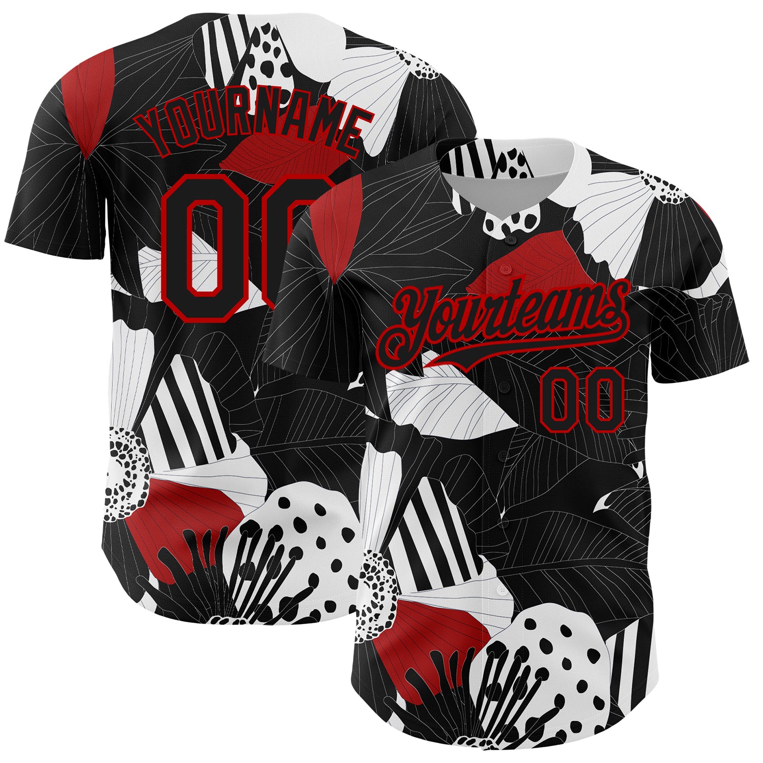 Mckenzieshoponline Black Red White 3D Pattern Design Flower Personalized Baseball Jersey For Fans