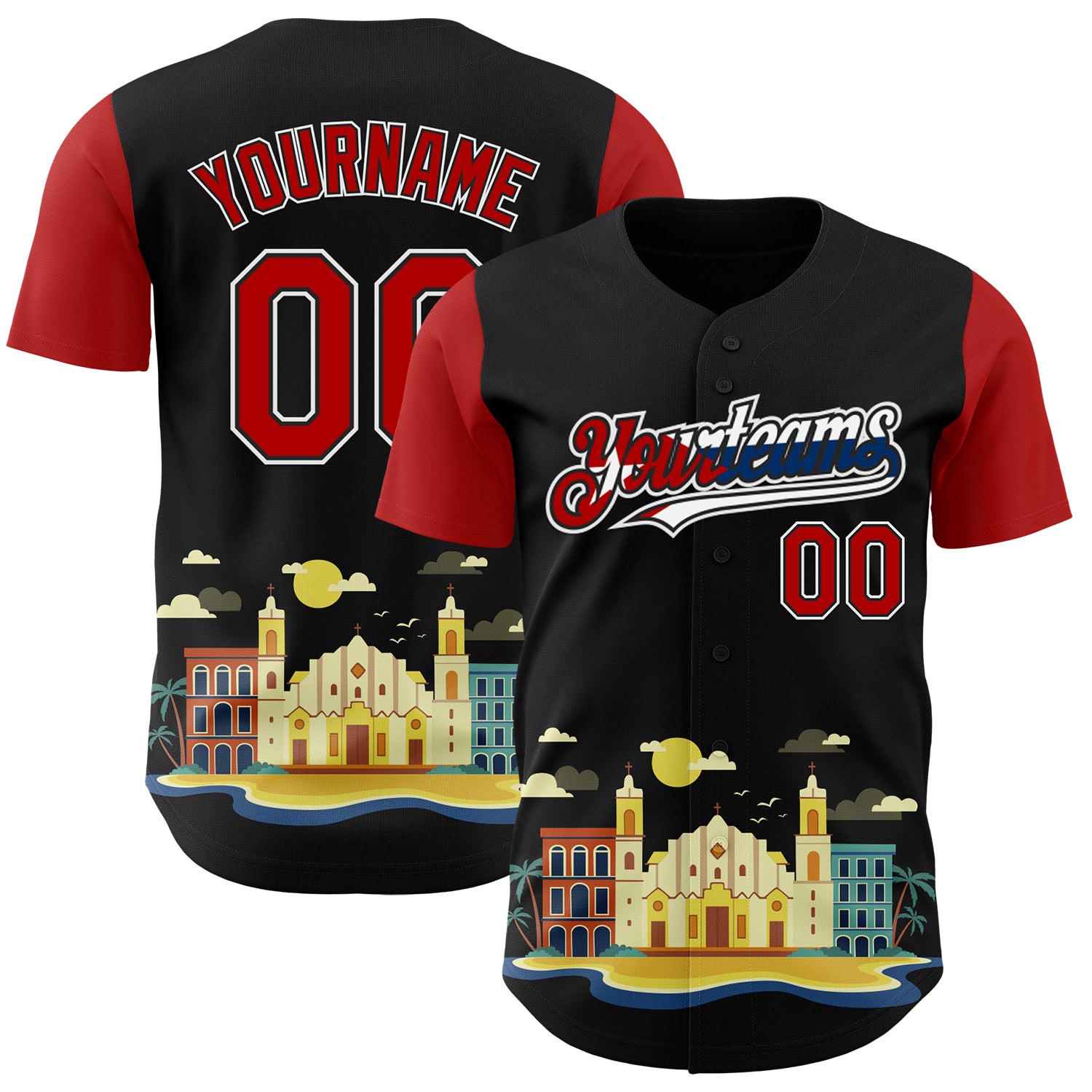 Mckenzieshoponline Black Red White Cuban Flag 3D Cuba Santiago Personalized Baseball Jersey For Fans