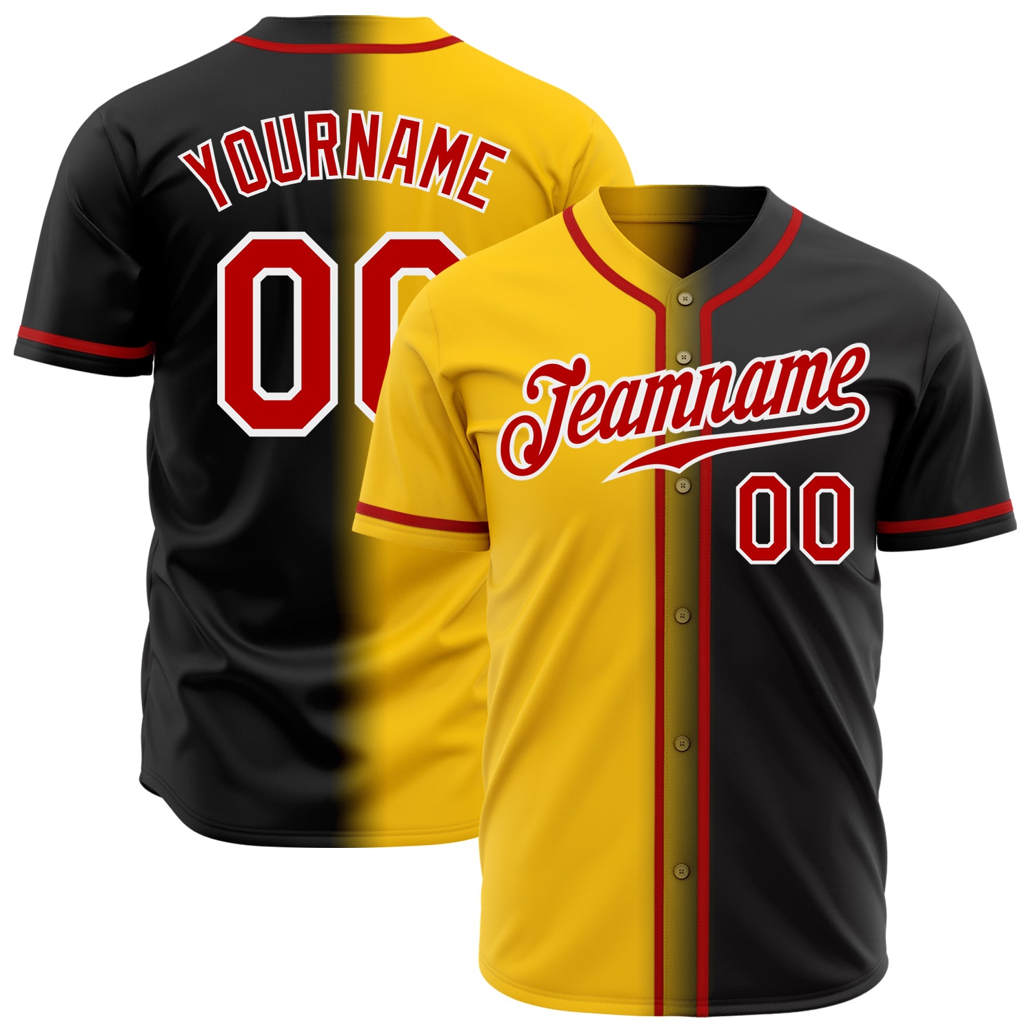Jerseytrend Black Red Yellow White Gradient Fashion Personalized Baseball Jersey For Fans