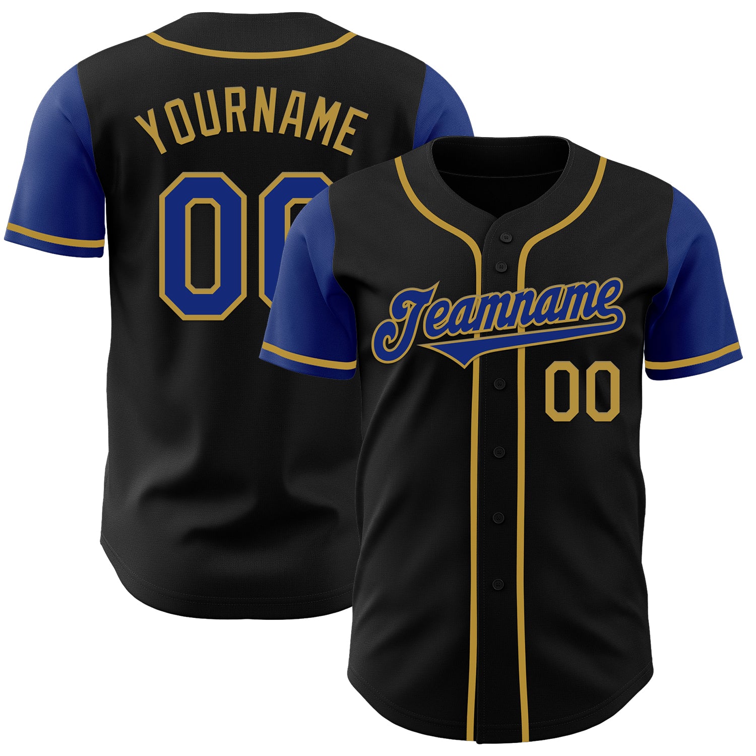 Jerseytrend Black Royal Old Gold Two Tone Personalized Baseball Jersey For Fans
