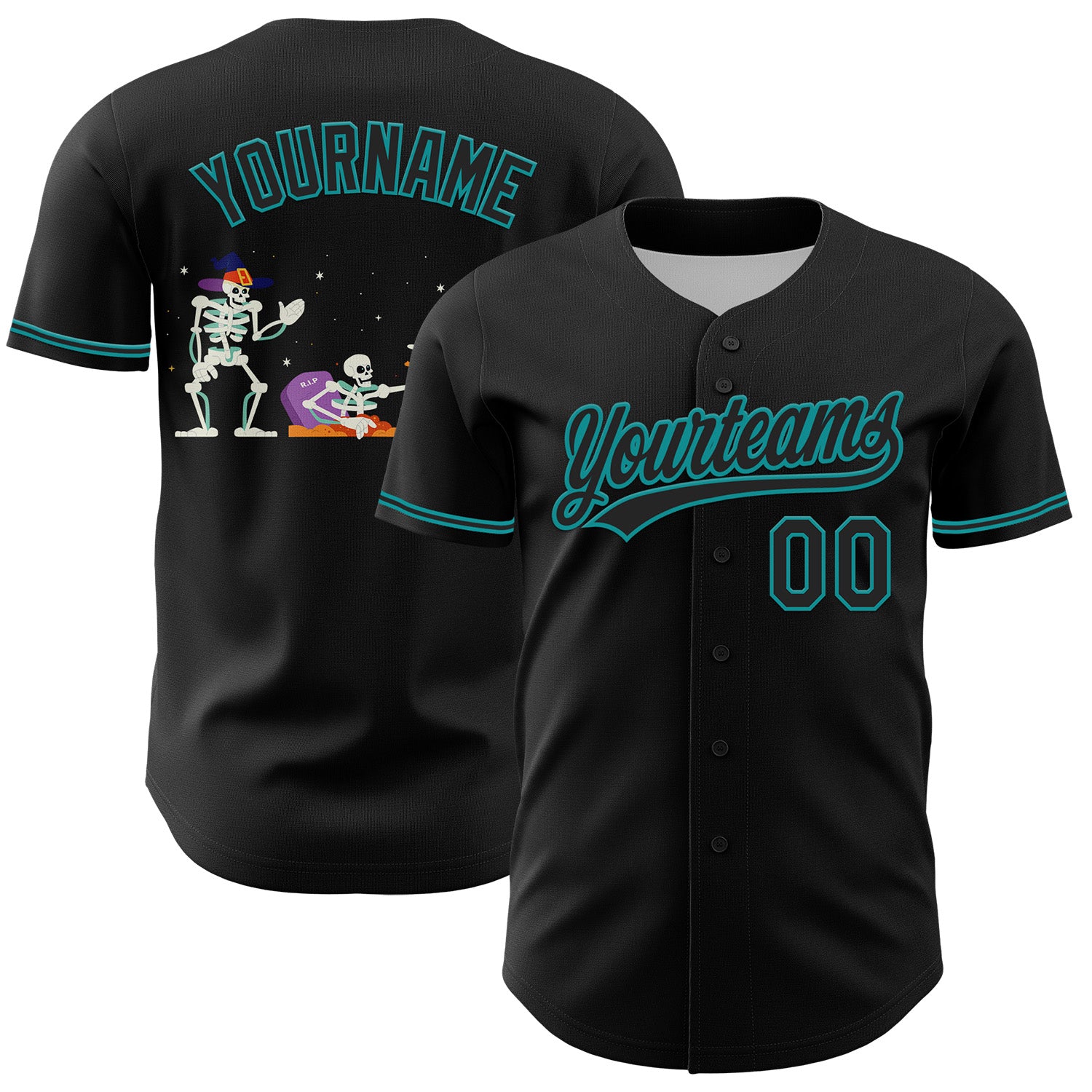 Jerseytrend Black Teal 3D Halloween Personalized Baseball Jersey For Fans