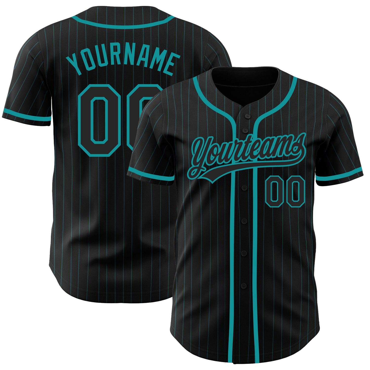 Jerseytrend Black Teal Pinstripe Black Personalized Baseball Jersey For Fans