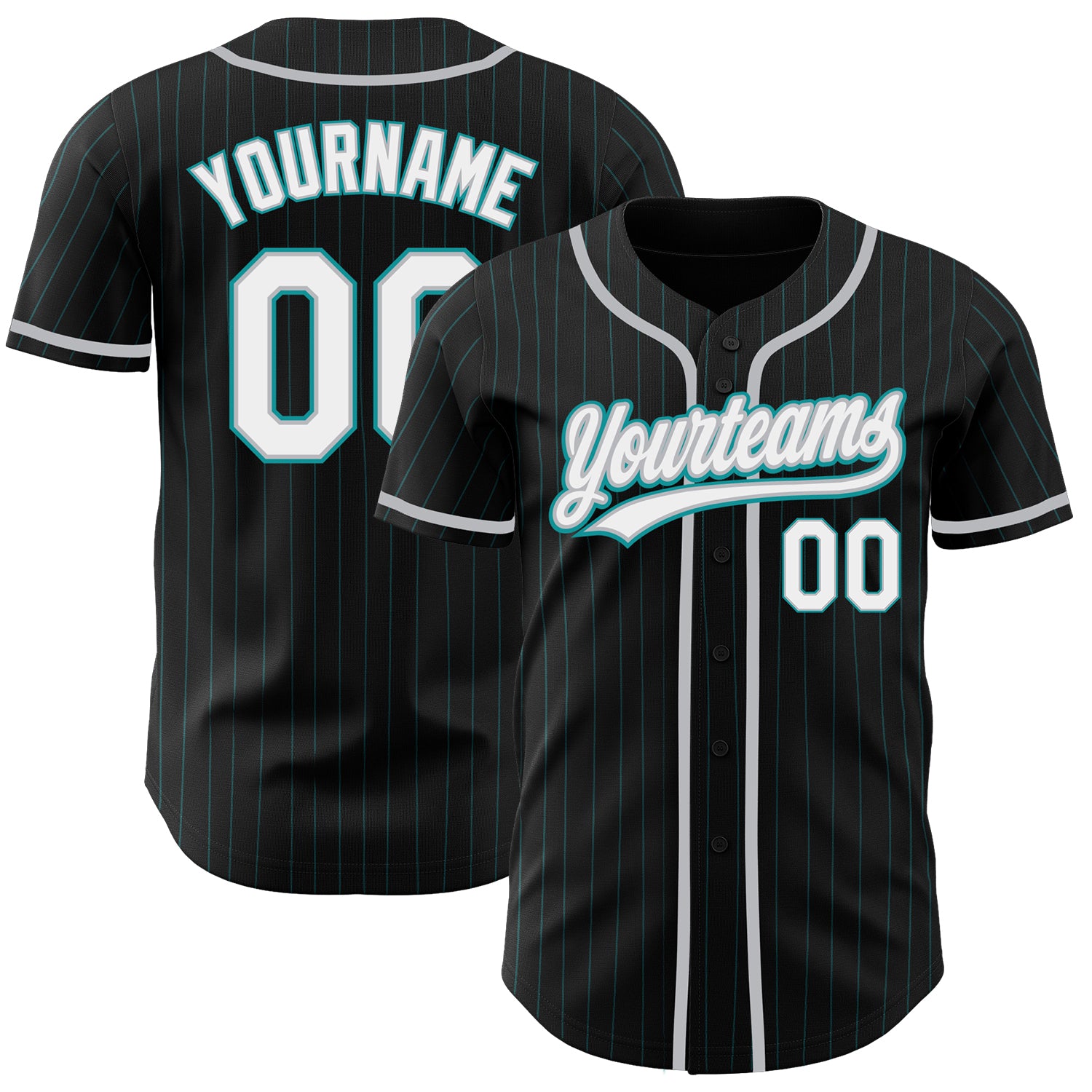 Jerseytrend Black Teal Pinstripe White Gray Personalized Baseball Jersey For Fans