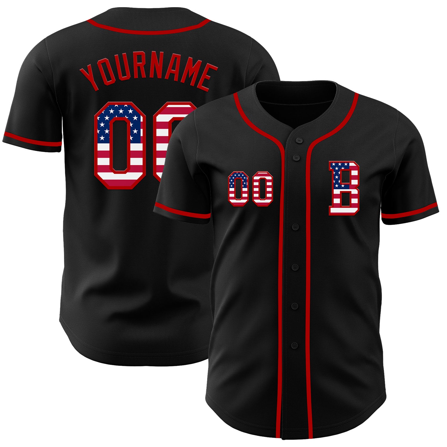 Mckenzieshoponline Black USA Flag Red Personalized Baseball Jersey For Fans