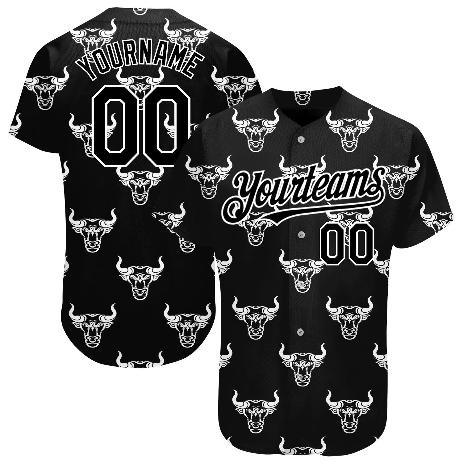 Jerseytrend Black White 3D Pattern Design Ox Personalized Baseball Jersey For Fans