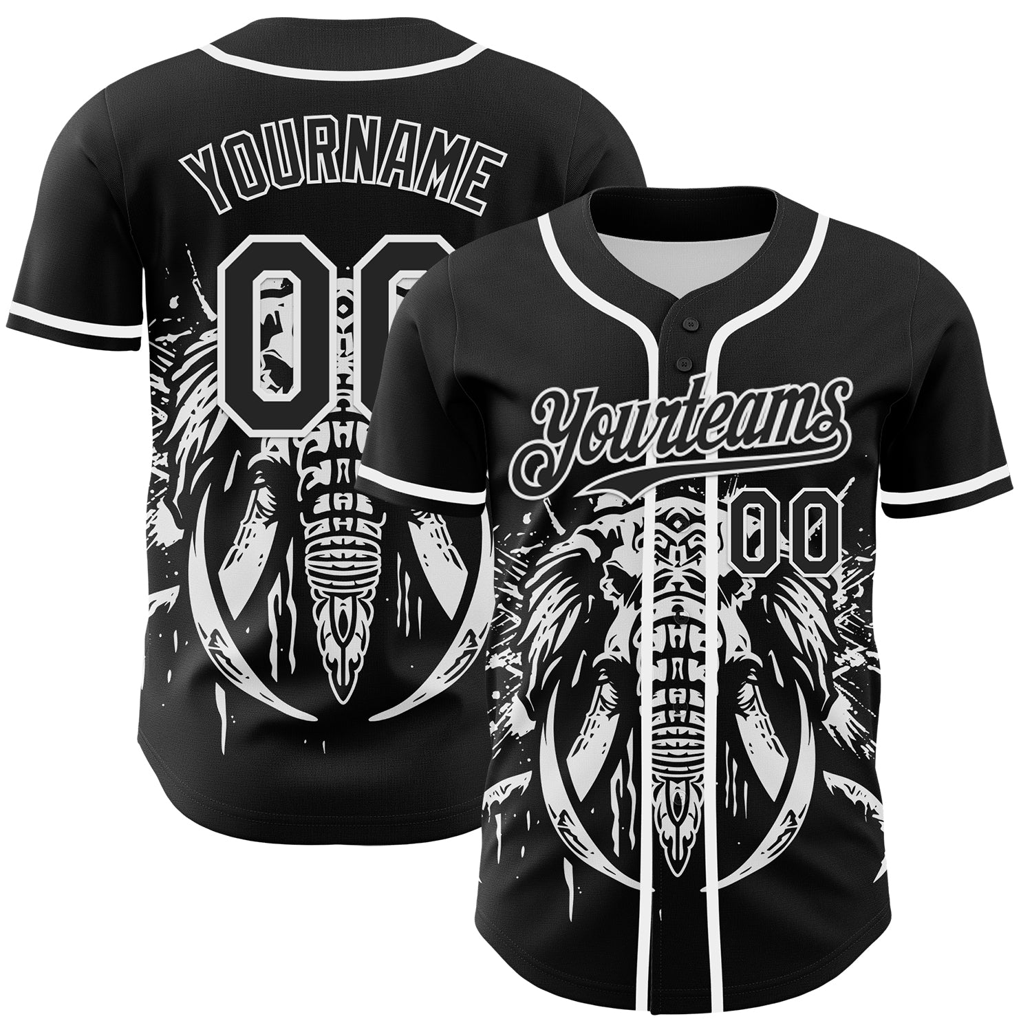 Mckenzieshoponline Black White 3D Pattern Design Rave Mastodons Head Personalized Baseball Jersey For Fans