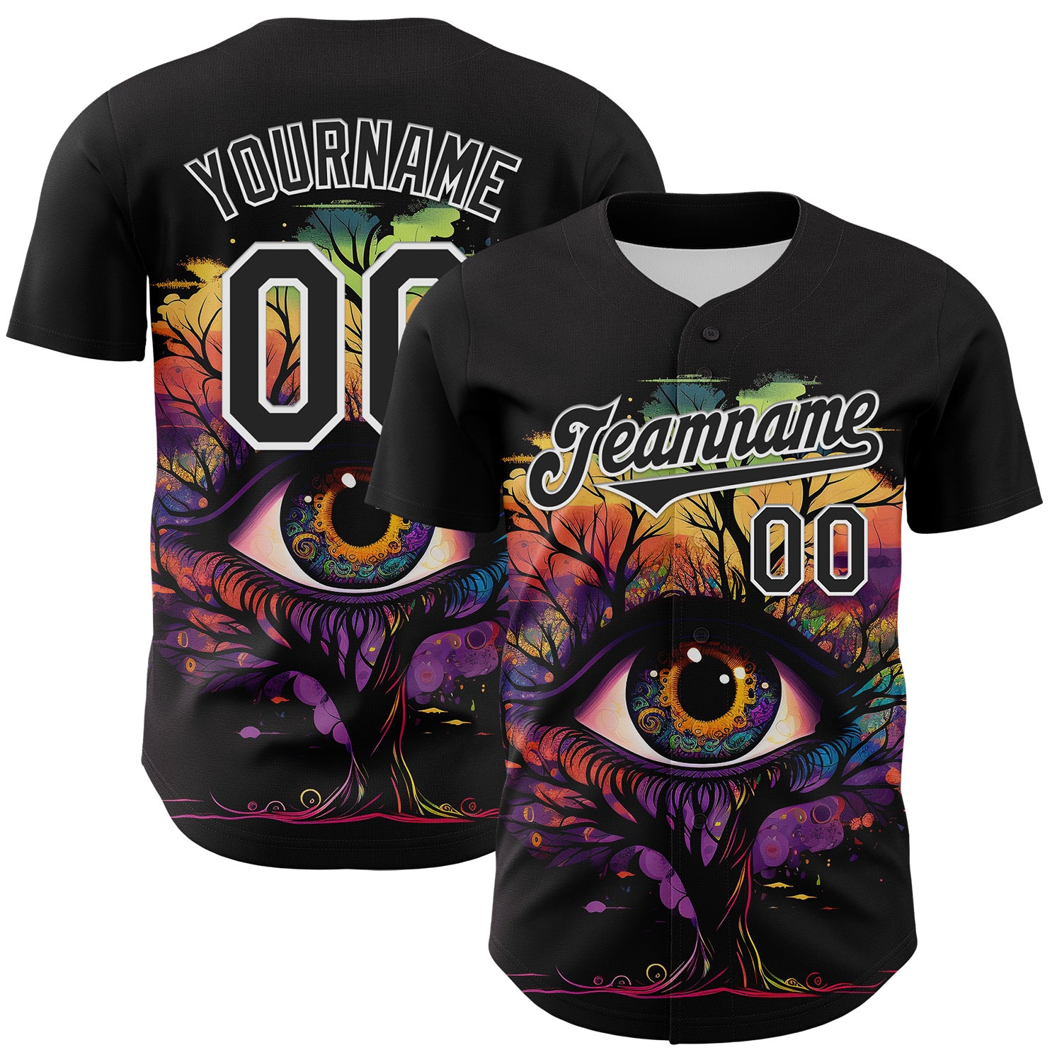 Mckenzieshoponline Black White 3D Pattern Design Rave Tree With Eye Personalized Baseball Jersey For Fans