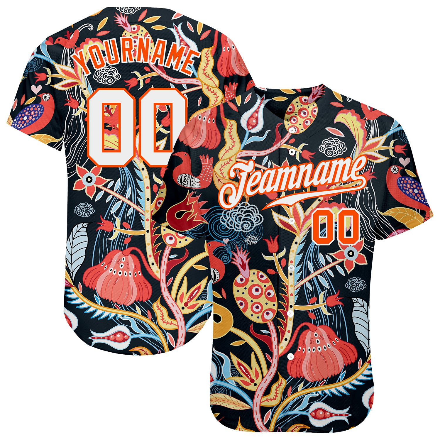 Mckenzieshoponline Black White Orange 3D Pattern Design Flowers Personalized Baseball Jersey For Fans