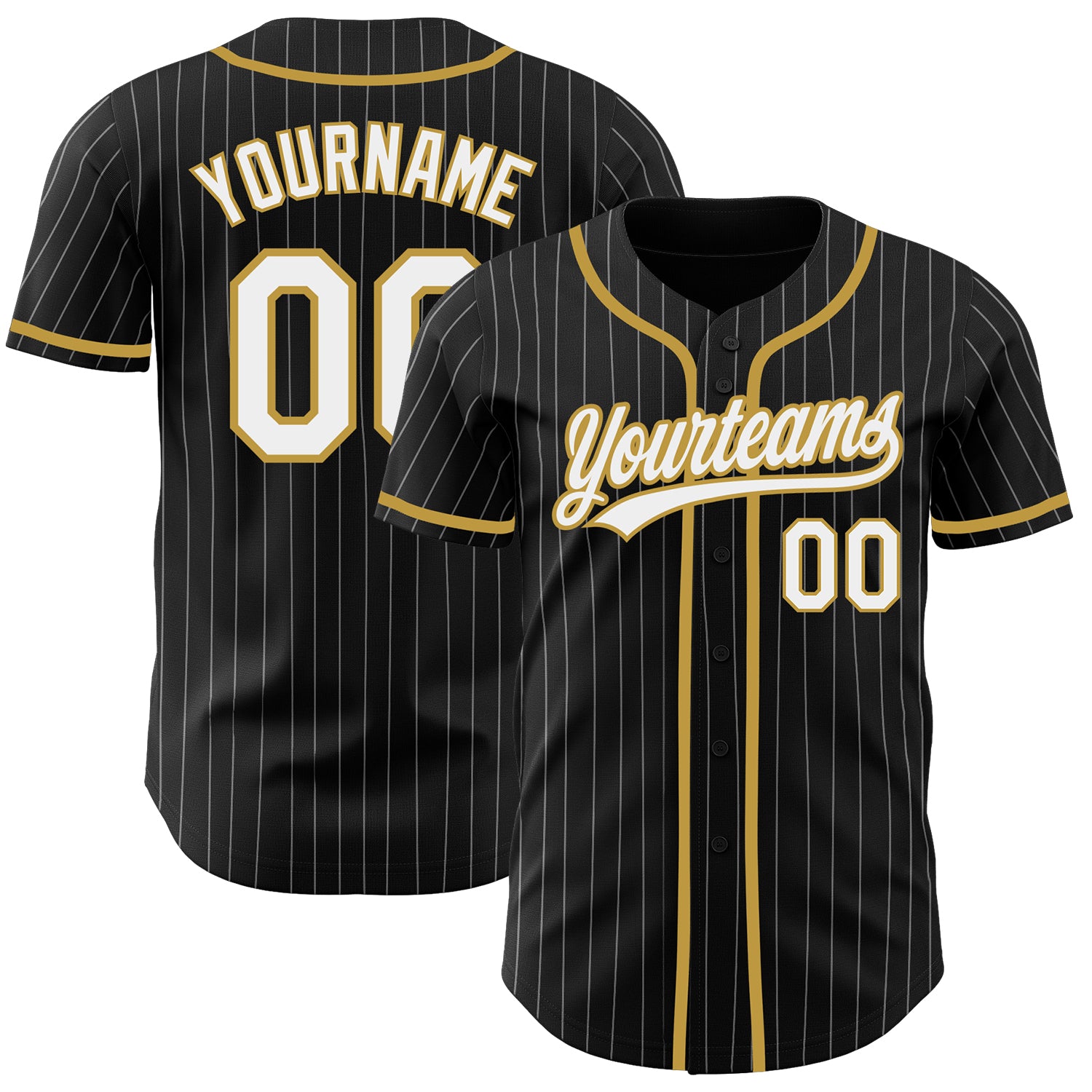 Jerseytrend Black White Pinstripe White Old Gold Personalized Baseball Jersey For Fans