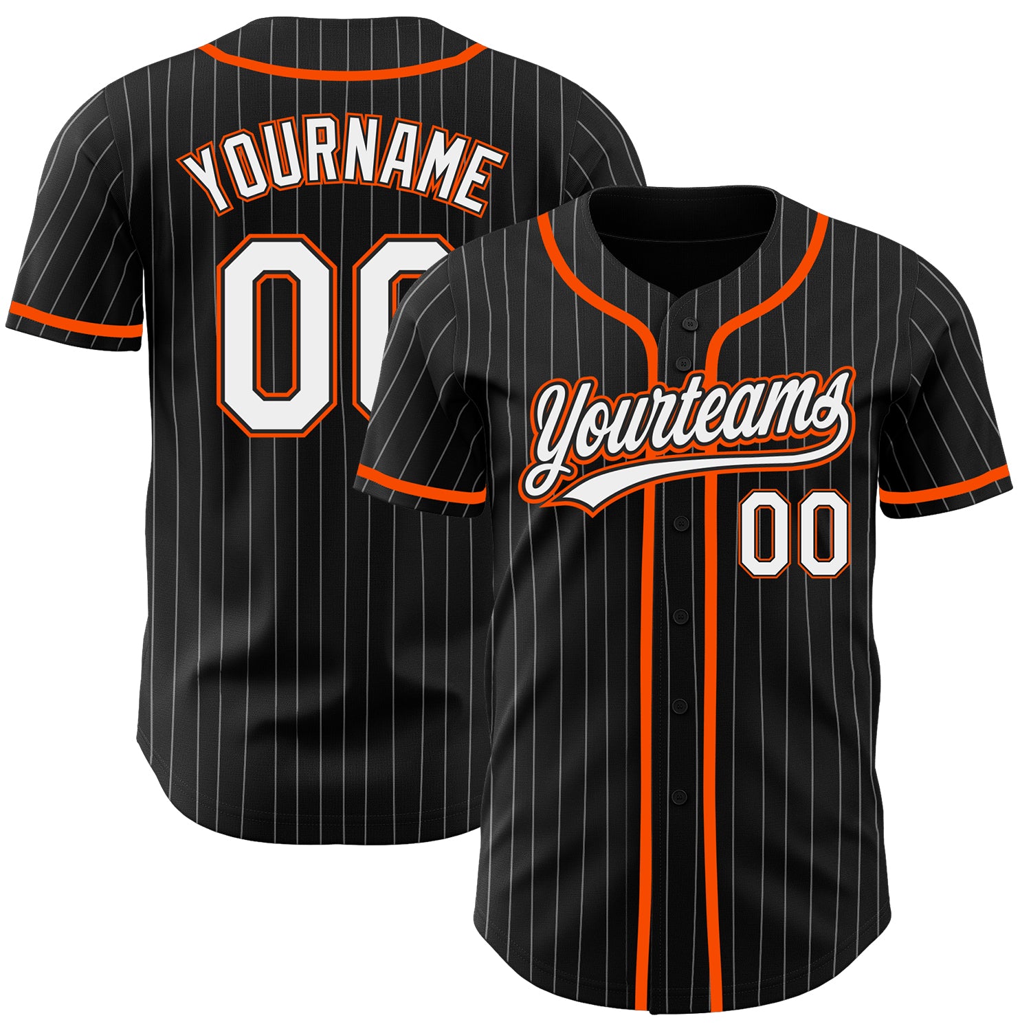 Jerseytrend Black White Pinstripe White Orange Personalized Baseball Jersey For Fans