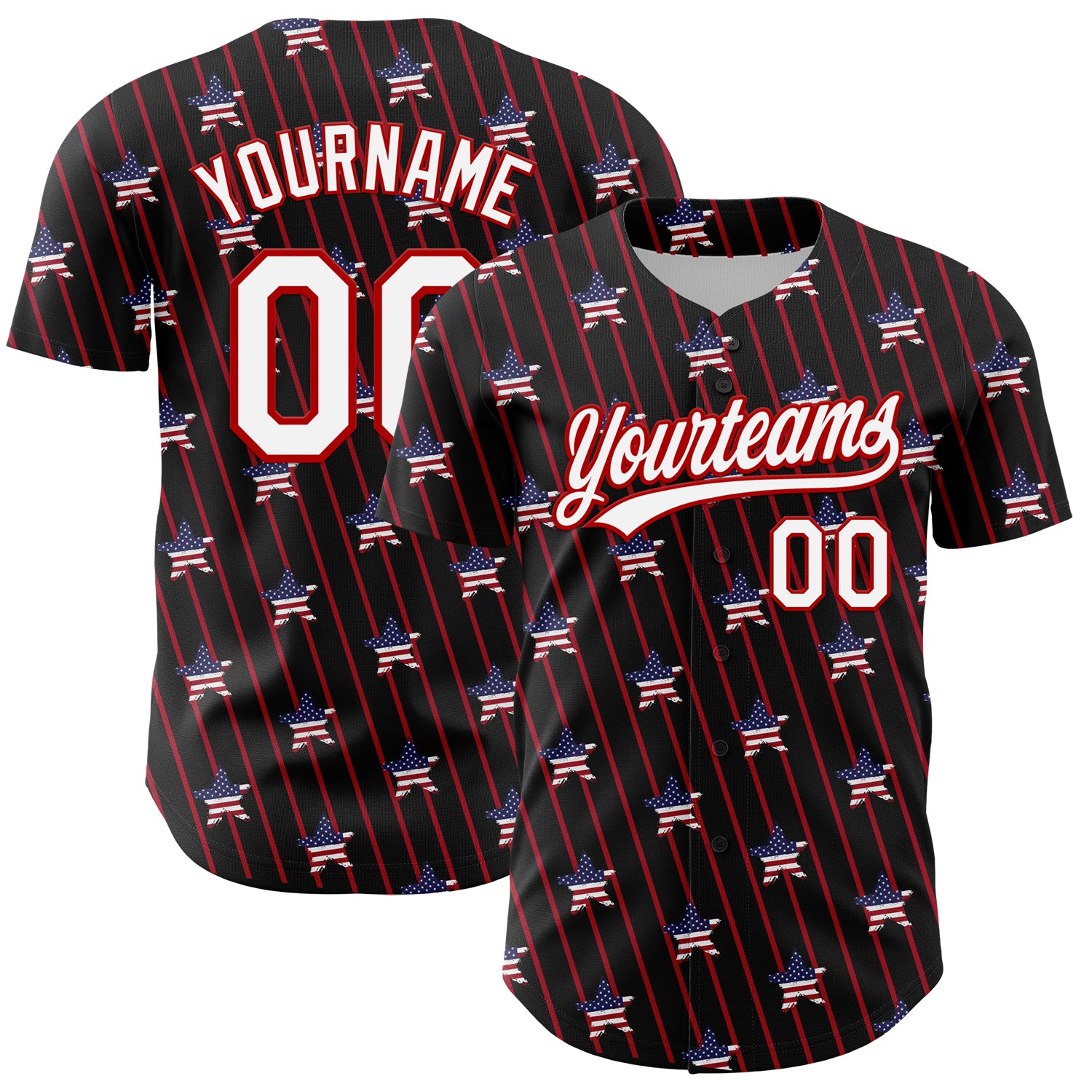 Mckenzieshoponline Black White Red 3D American Spirit American Flag And Stars Personalized Baseball Jersey For Fans