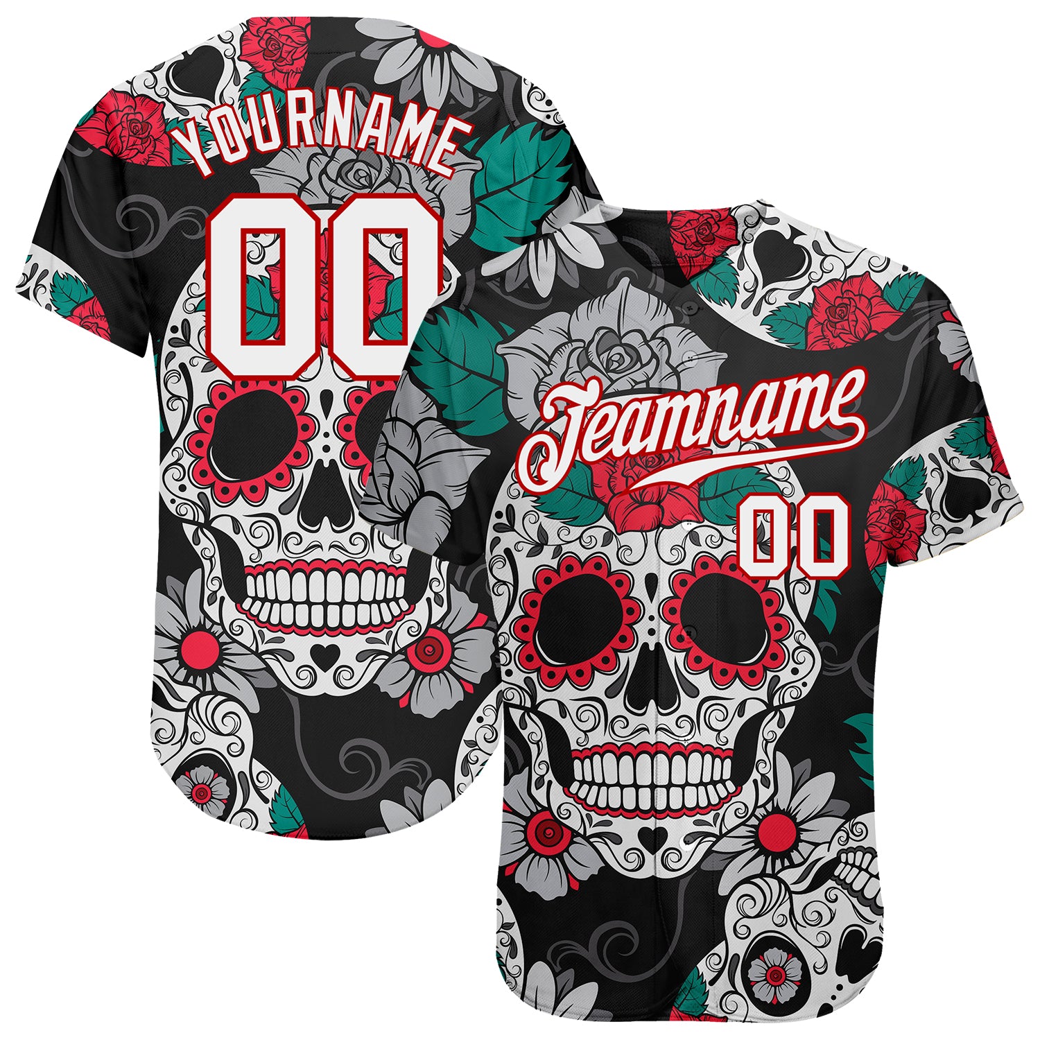 Mckenzieshoponline Black White Red 3D Skull Fashion Personalized Baseball Jersey For Fans