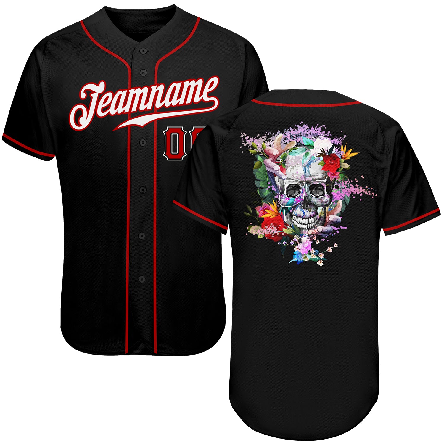 Jerseytrend Black White Red Skull Fashion Personalized Baseball Jersey For Fans