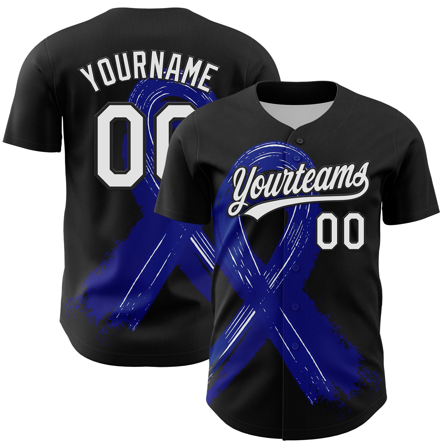Mckenzieshoponline Black White Royal 3D Colorectal Cancer Ribbon Personalized Baseball Jersey For Fans
