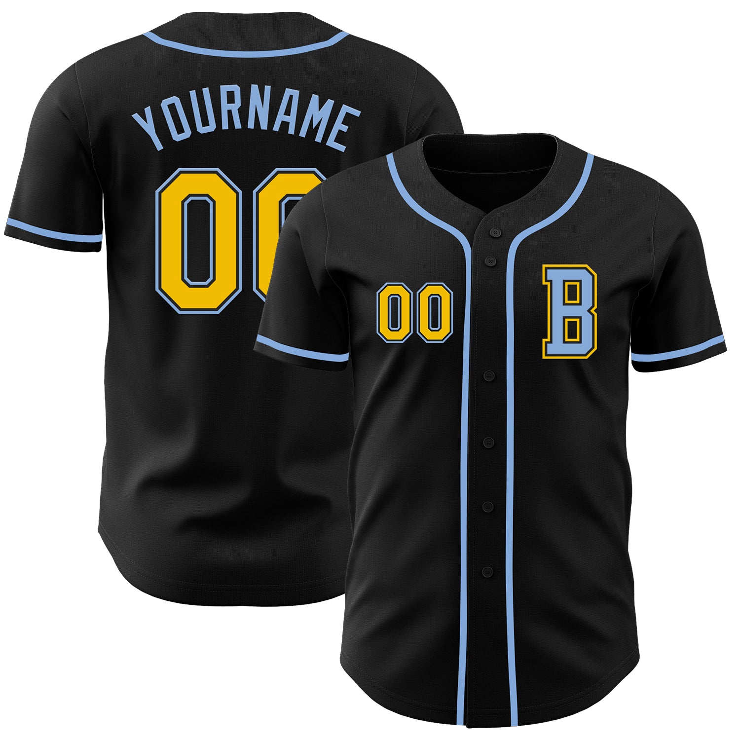 Jerseytrend Black Yellow Light Blue Personalized Baseball Jersey For Fans