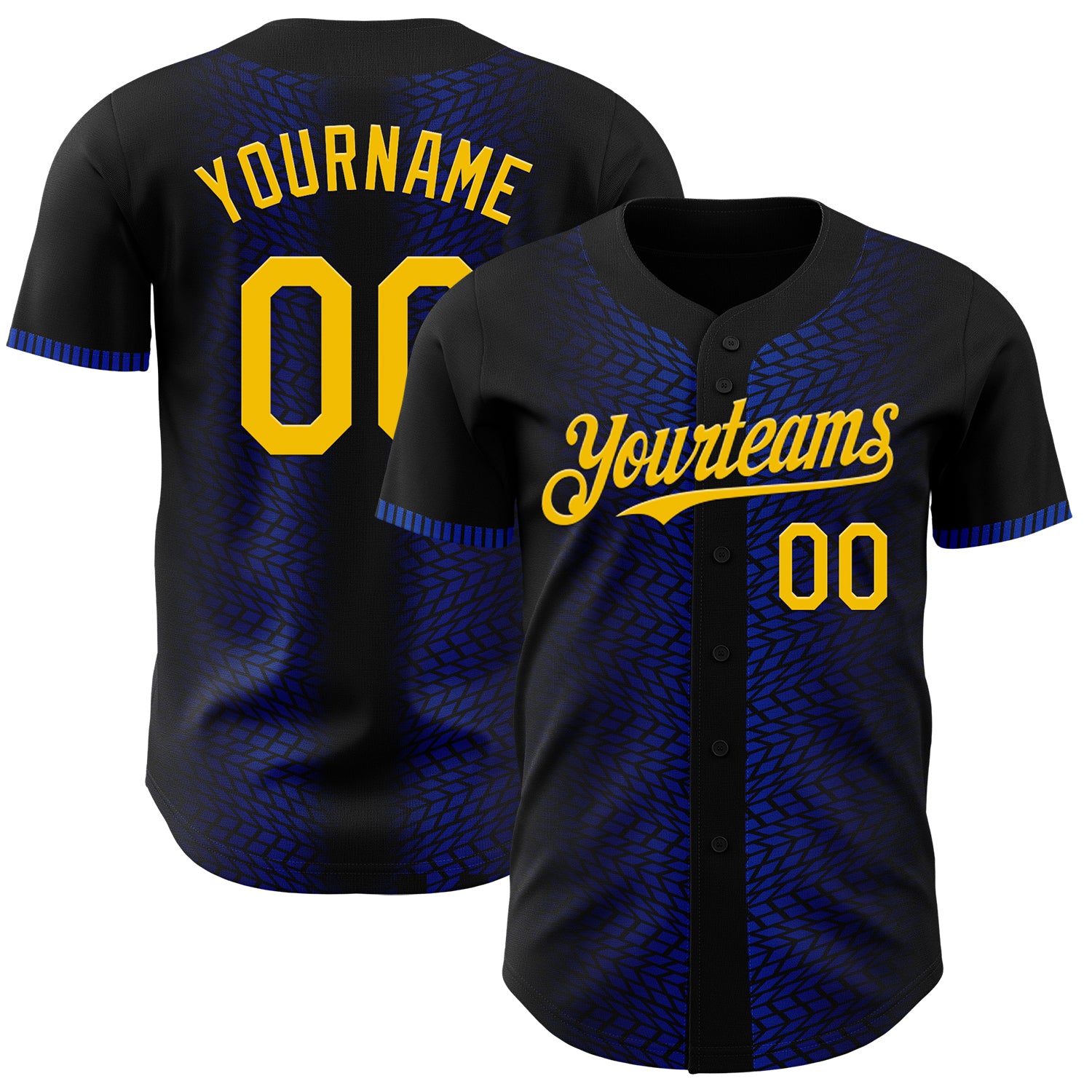 Jerseytrend Black Yellow Thunder Blue 3D Pattern Design Geometric Shapes Personalized Baseball Jersey For Fans