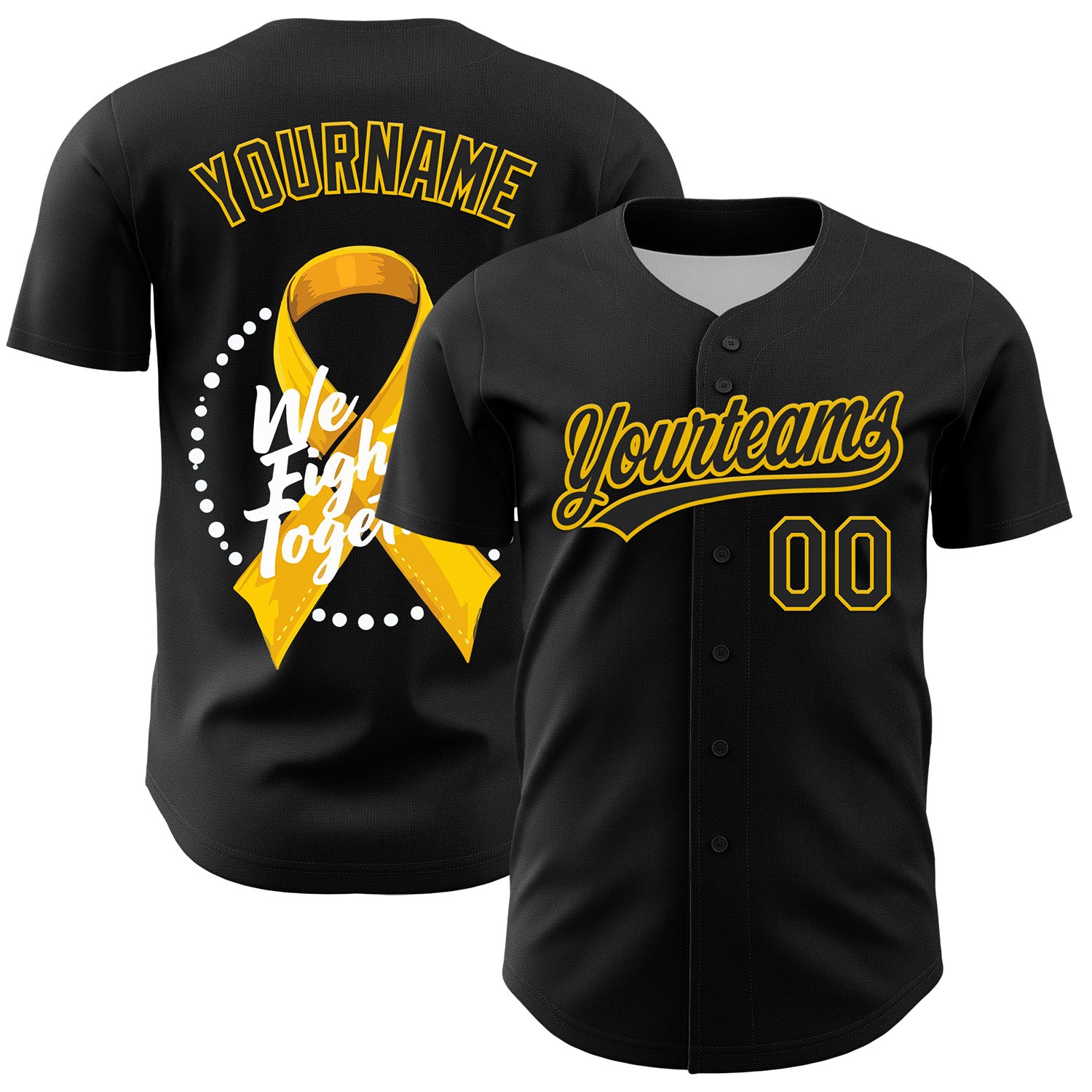 Mckenzieshoponline Black Yellow White 3D Bone Cancer Ribbon Personalized Baseball Jersey For Fans