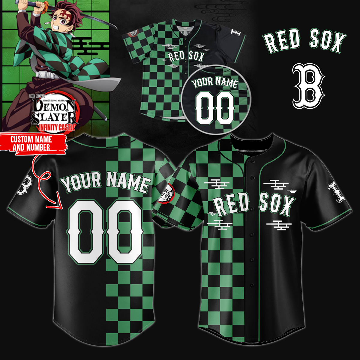 Mckenzieshoponline Boston Red Sox MLB x Demon Slayer Personalized Baseball Jersey For Fans