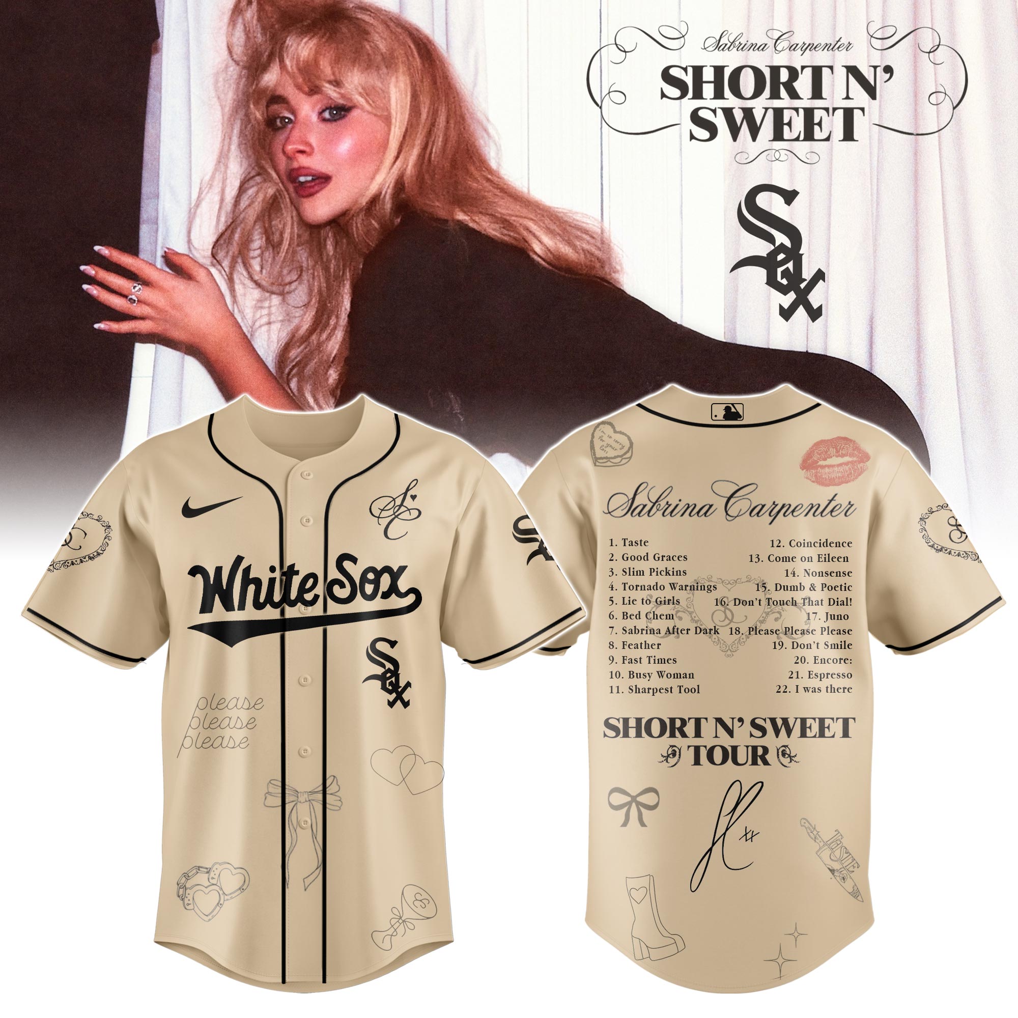 Mckenzieshoponline Boston Red Sox MLB x Sabrina Carpenter Short n' Sweet Tour Personalized Baseball Jersey For Fans