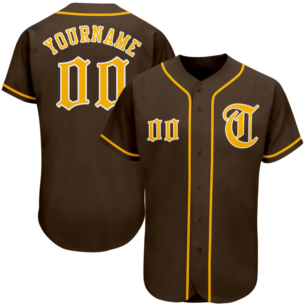 Jerseytrend Brown Gold White Personalized Baseball Jersey For Fans