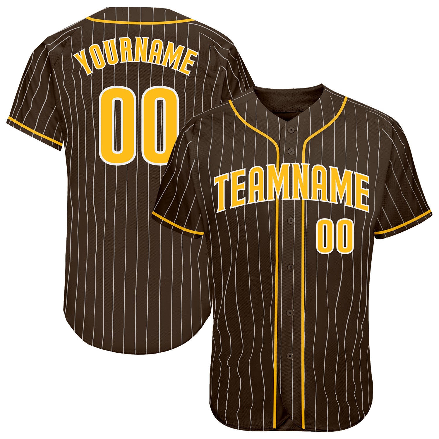 Jerseytrend Brown White Pinstripe Gold White Personalized Baseball Jersey For Fans