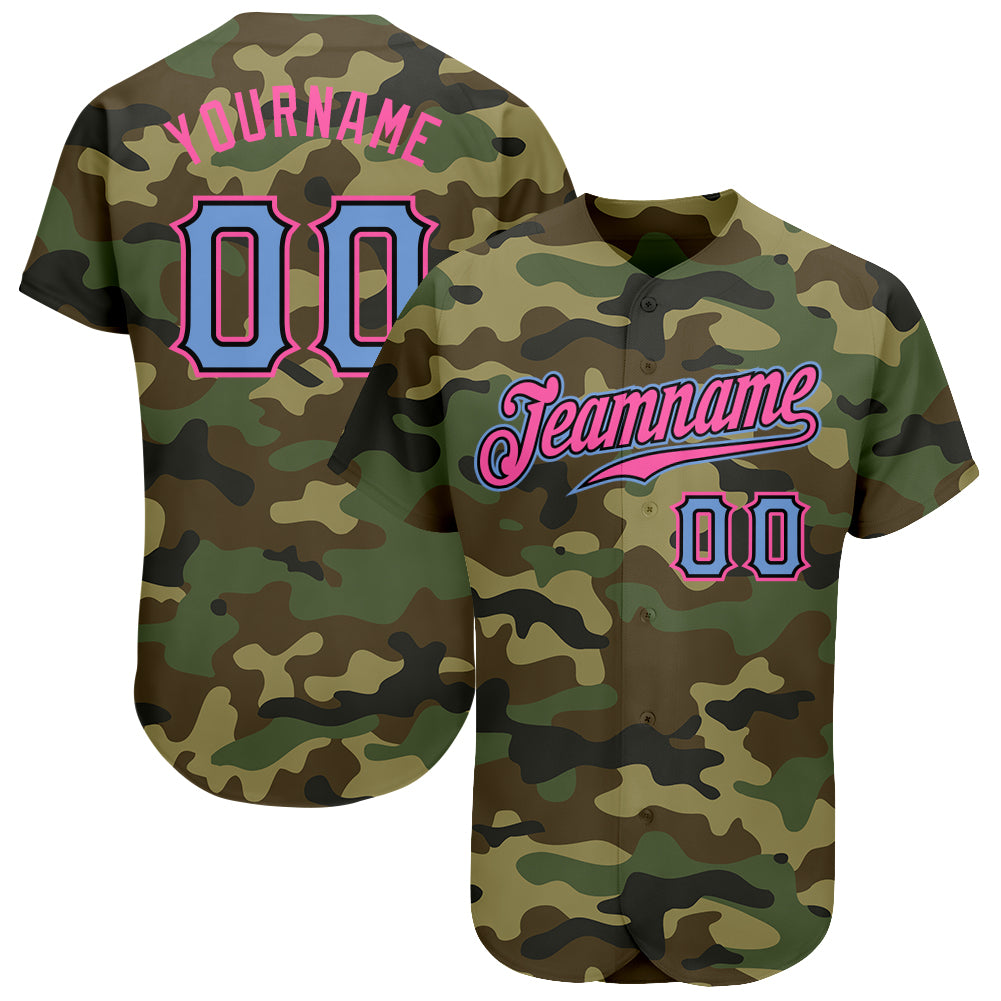 Jerseytrend Camo Light Blue Pink Salute To Service Personalized Baseball Jersey For Fans