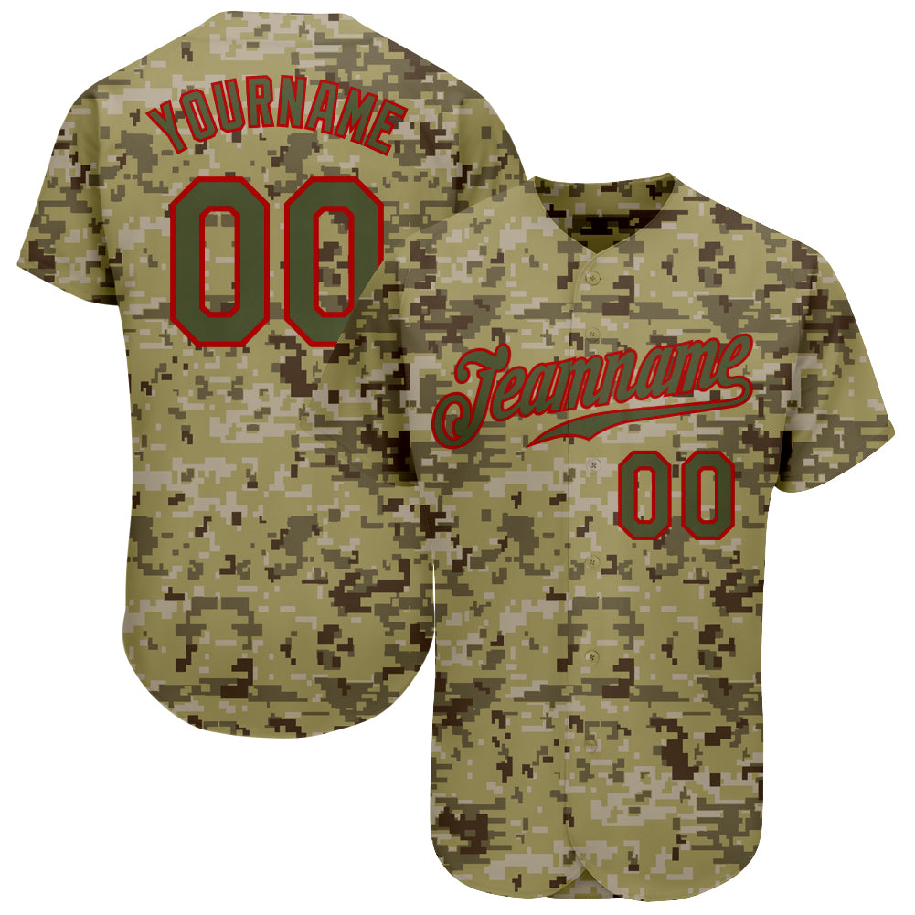 Jerseytrend Camo Olive Red Salute To Service Personalized Baseball Jersey For Fans