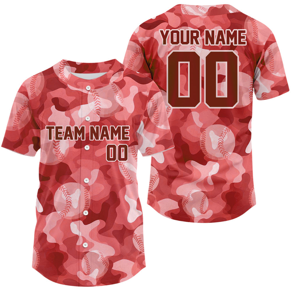 Mckenzieshoponline Camouflage Red Personalized Baseball Jersey For Fans