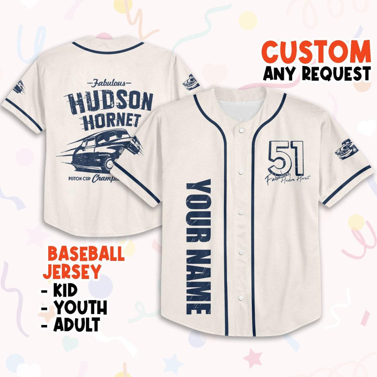 Mckenzieshoponline Cars Hudson Hornet Piston Cup Champion Personalized Baseball Jersey For Fans