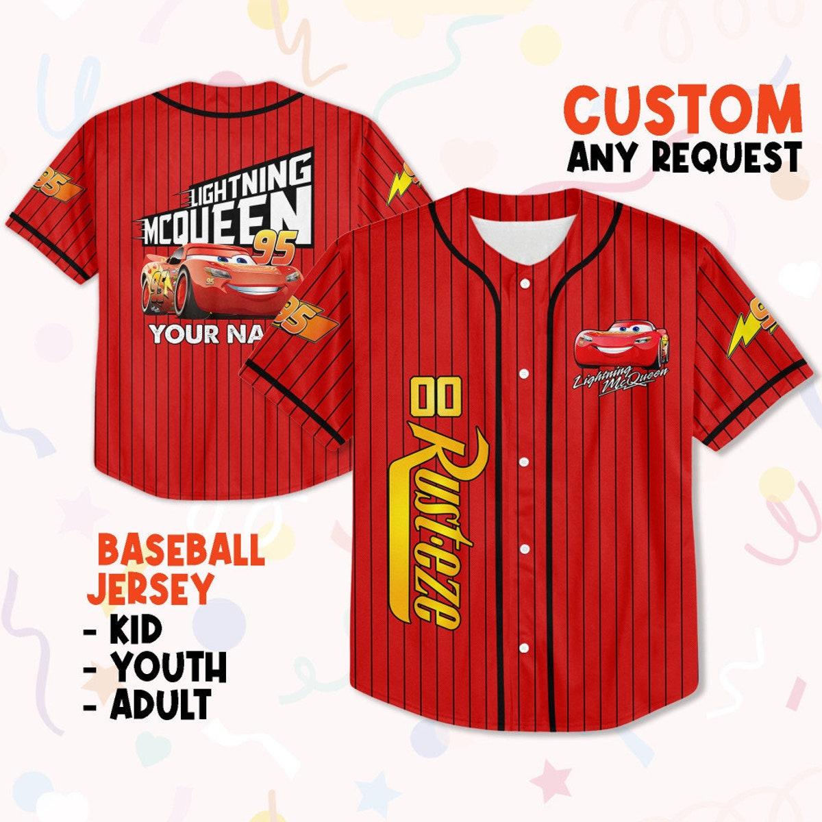 Mckenzieshoponline Cars Lightning Mcqueen Faster Personalized Baseball Jersey For Fans