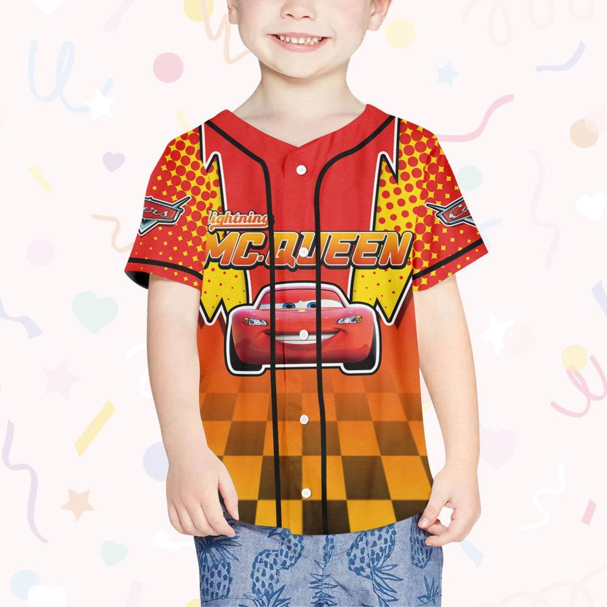 Mckenzieshoponline Cars Lightning Mcqueen Red Double Bolt Binding Personalized Baseball Jersey For Fans - Image 5