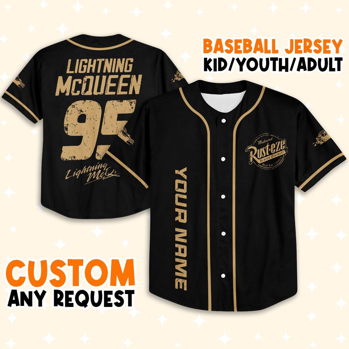 Mckenzieshoponline Cars Lightning Mcqueen Rust-eze Symbol Black Personalized Baseball Jersey For Fans