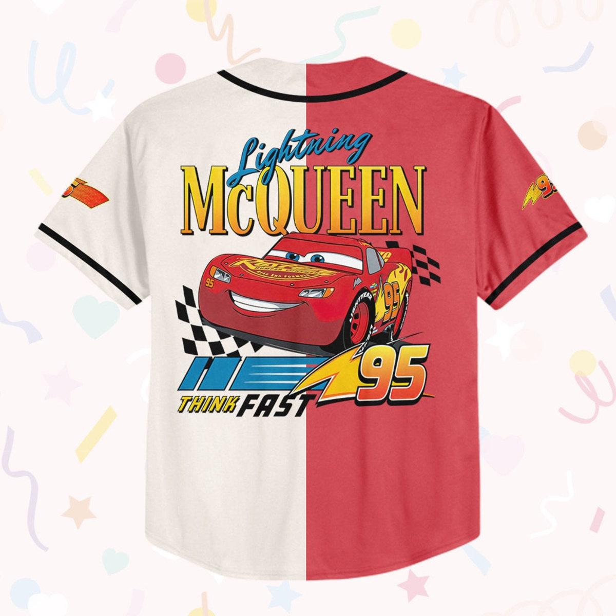 Mckenzieshoponline Cars Lightning Mcqueen Think Fast 95 Personalized Baseball Jersey For Fans - Image 4