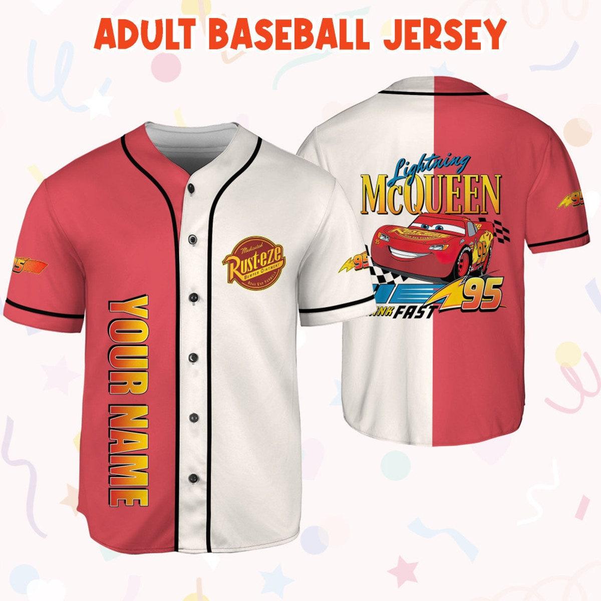 Mckenzieshoponline Cars Lightning Mcqueen Think Fast 95 Personalized Baseball Jersey For Fans - Image 7
