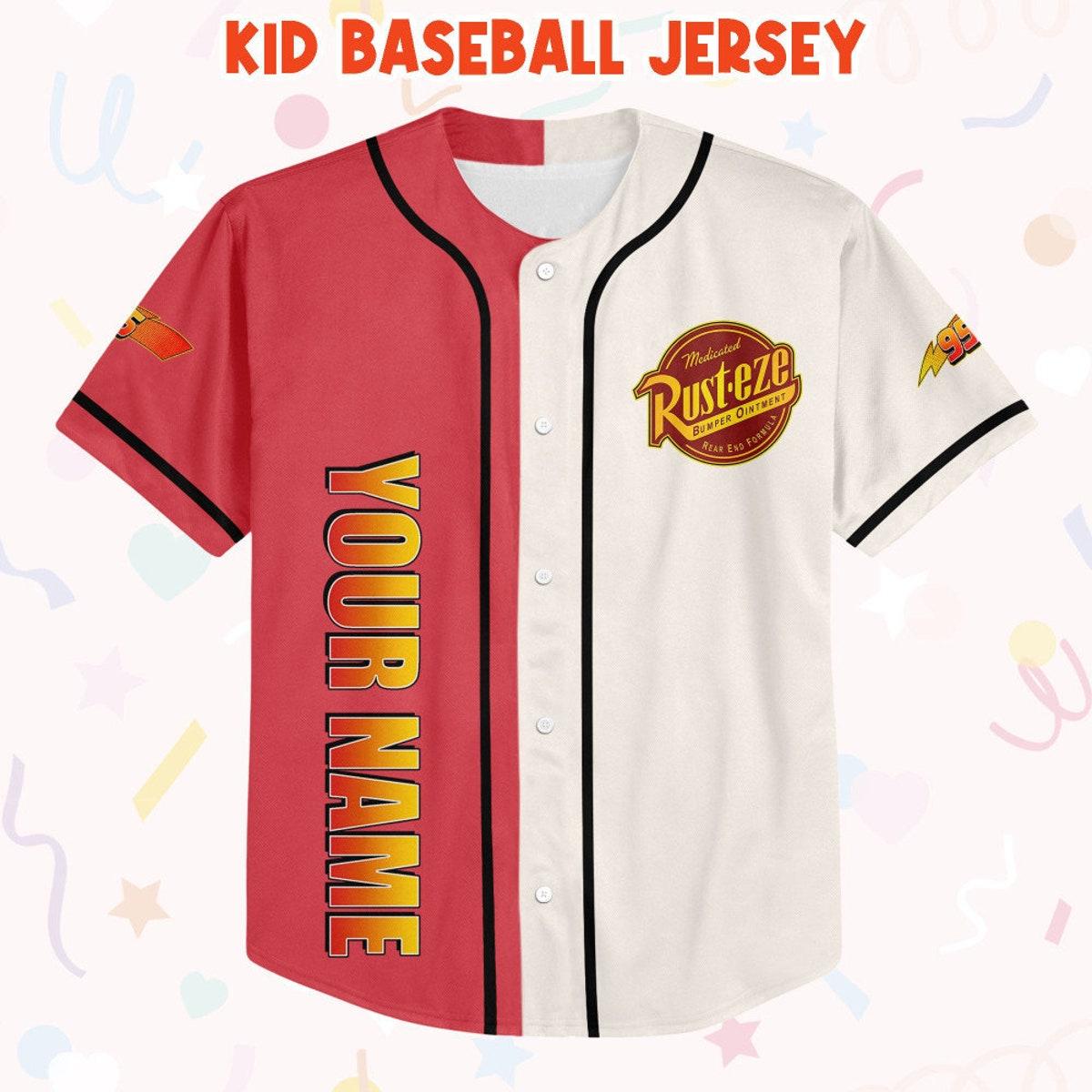 Mckenzieshoponline Cars Lightning Mcqueen Think Fast 95 Personalized Baseball Jersey For Fans - Image 3
