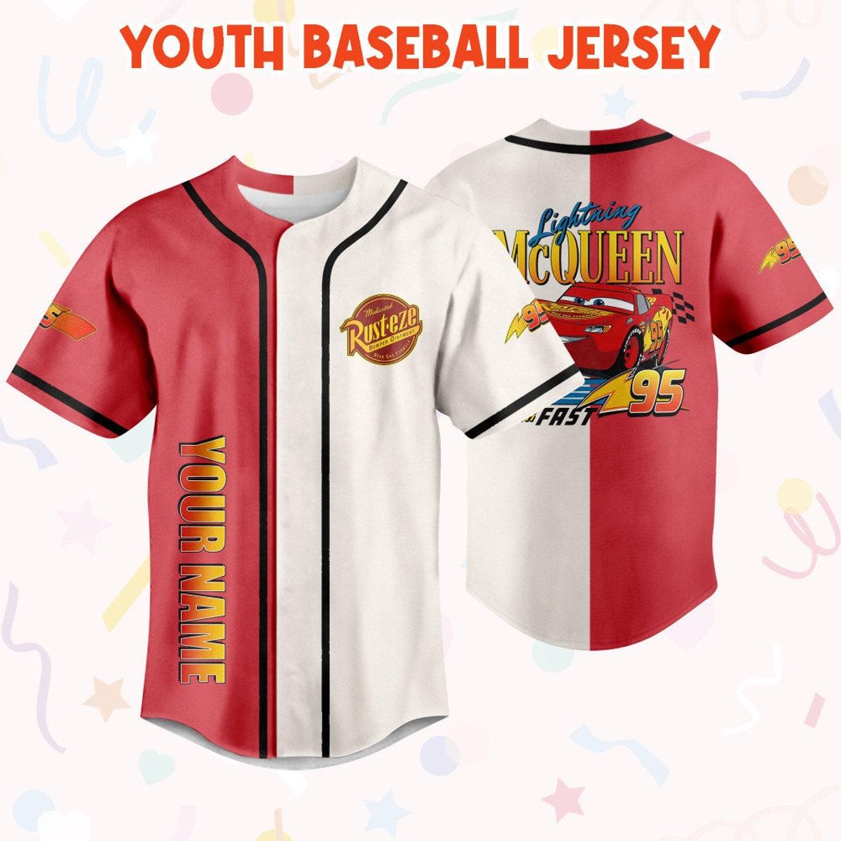 Mckenzieshoponline Cars Lightning Mcqueen Think Fast 95 Personalized Baseball Jersey For Fans - Image 6