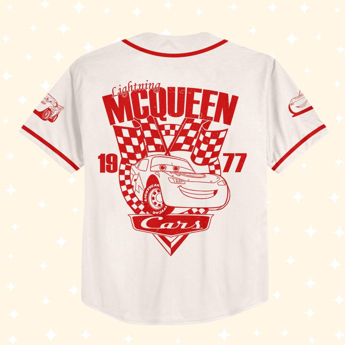 Mckenzieshoponline Cars Retro Lightning Mcqueen Car 1977 Red Personalized Baseball Jersey For Fans - Image 4