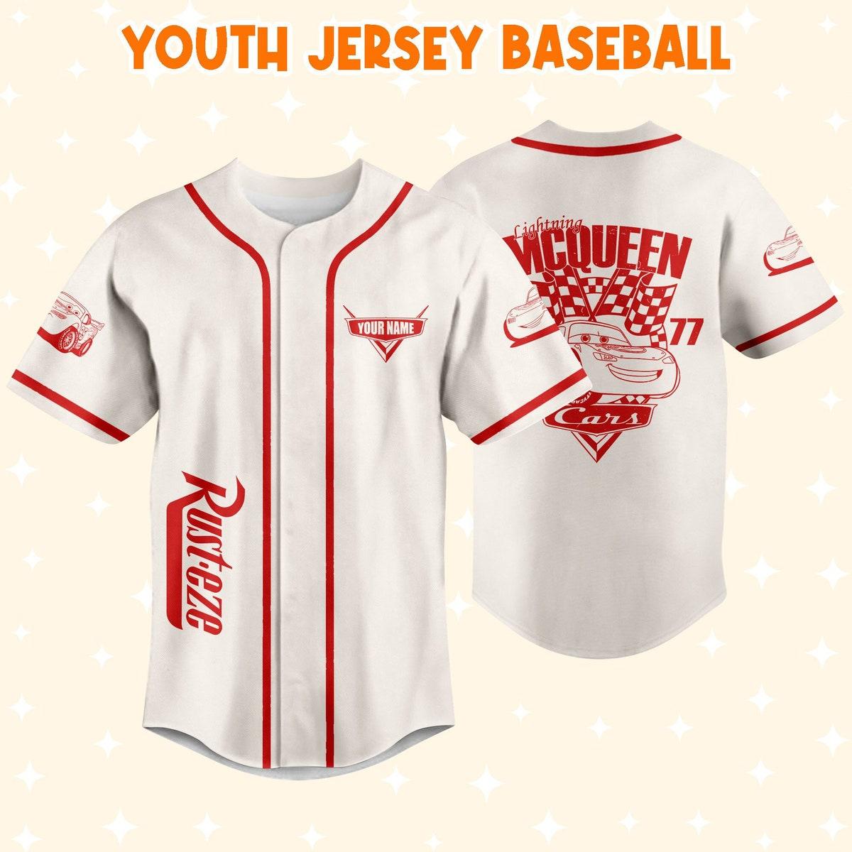 Mckenzieshoponline Cars Retro Lightning Mcqueen Car 1977 Red Personalized Baseball Jersey For Fans - Image 6